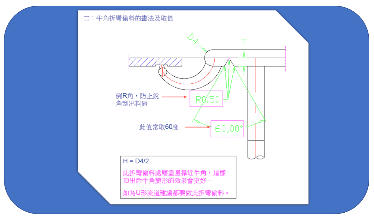 CAD畫香蕉（牛角）進膠的折彎設計